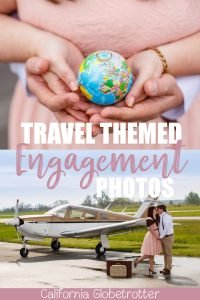 Travel Themed Engagement Photos | Travel Engagement Photos | Travel Themed Engagement Ideas | Travel Engagement Photo shoot | Travel Inspired Engagement Photos | Engagement Travel Photos | Airport Engagement Photos | World Traveler Engagement Photos | Love is an Adventure! | Vintage Suitcases | #Travel #EngagementPhotos - California Globetrotter